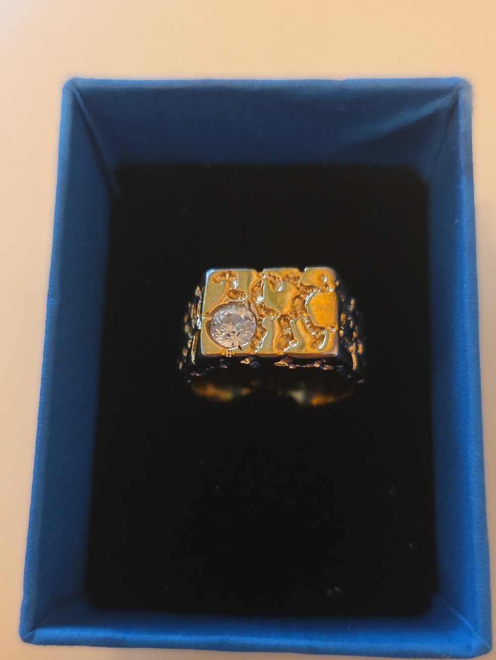 Gold-Tone Statement Ring with Brilliant Cut Stone